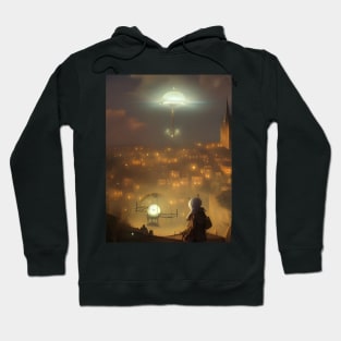 UFO over a Medieval Town Hoodie